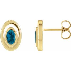 14K Yellow Gold Natural London Blue Topaz Geometric Earrings