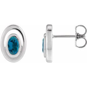 Platinum Natural London Blue Topaz Geometric Earrings