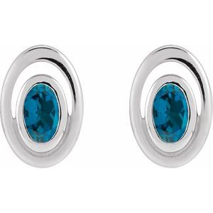 14K White Gold Natural London Blue Topaz Geometric Earrings – image 2