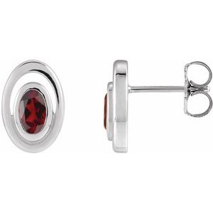 Sterling Silver Natural Mozambique Garnet Geometric Earrings