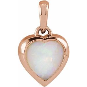 14K Rose Gold Natural White Opal Cabochon Heart Pendant