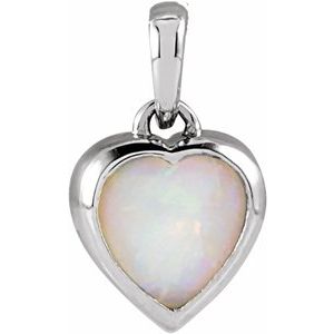 14K White Gold Natural White Opal Cabochon Heart Pendant