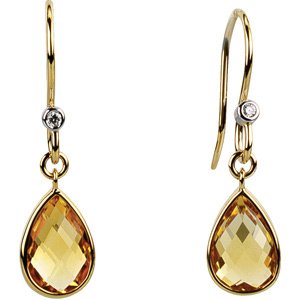 14K Yellow Gold Natural Citrine & .02 CTW Natural Diamond Earrings – image 2