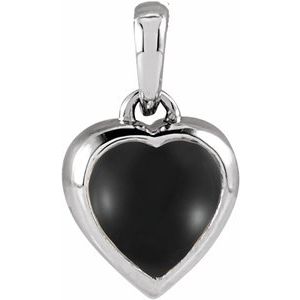 14K White Gold Natural Black Onyx Cabochon Heart Pendant