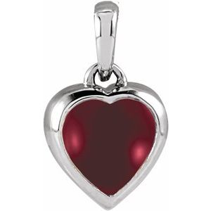 Sterling Silver Natural Mozambique Garnet Cabochon Heart Pendant