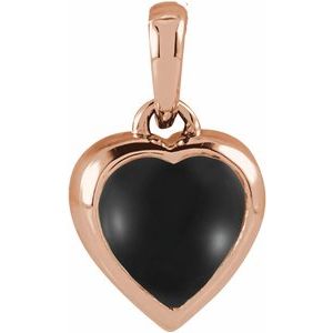 14K Rose Gold Natural Black Onyx Cabochon Heart Pendant