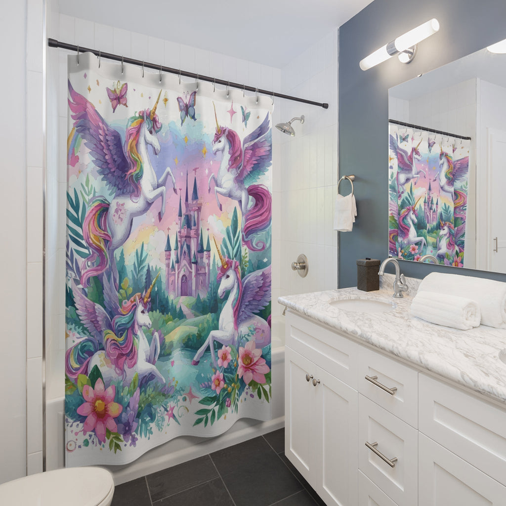 Purple Flying Unicorns Shower Curtain