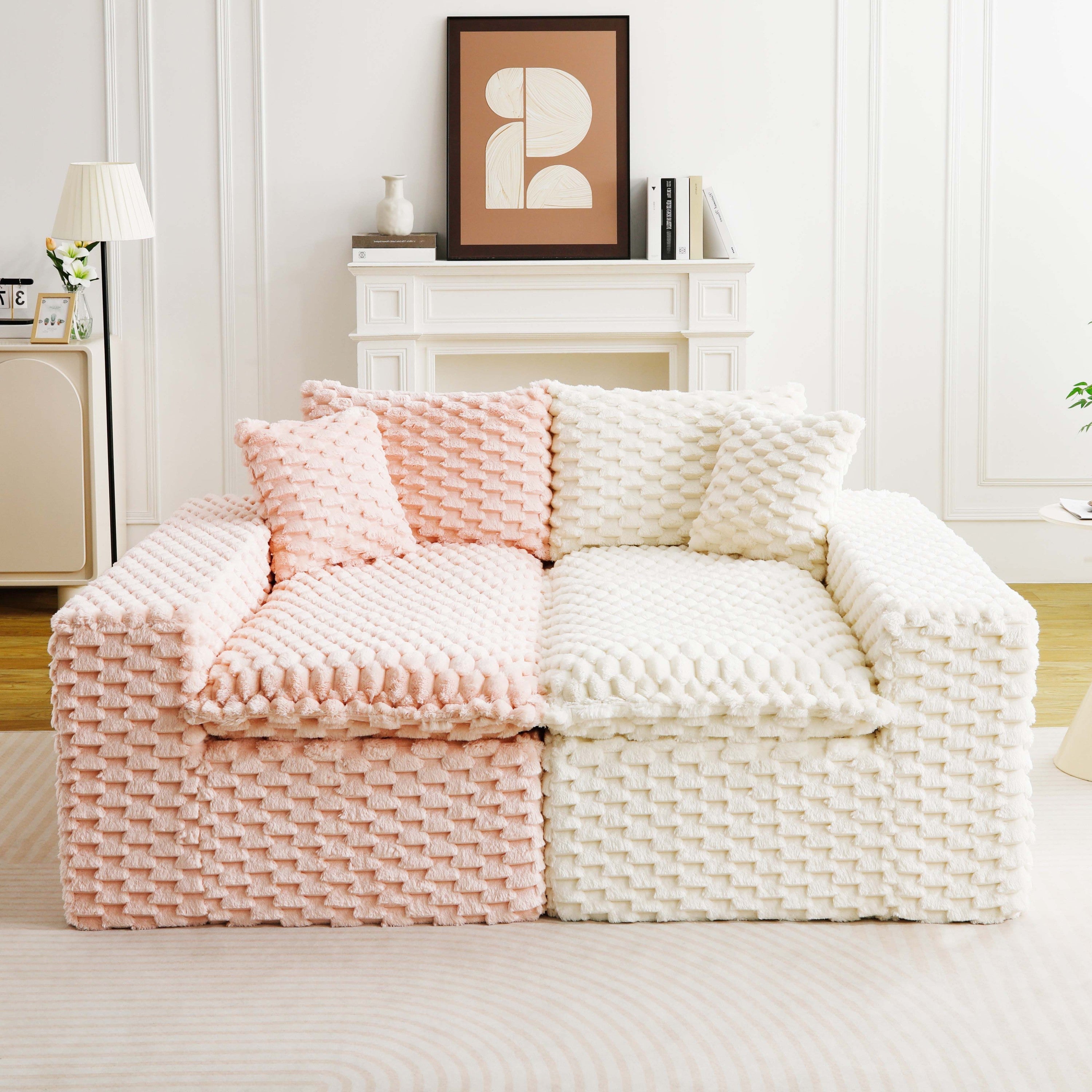 Luxury Color-Block Turtle Velvet Multifunctional Sofa - Arrangeable in Single Row, Side-by-Side or Facing Each Other, Stylish Living Room Furniture for Cozy Home Decor
