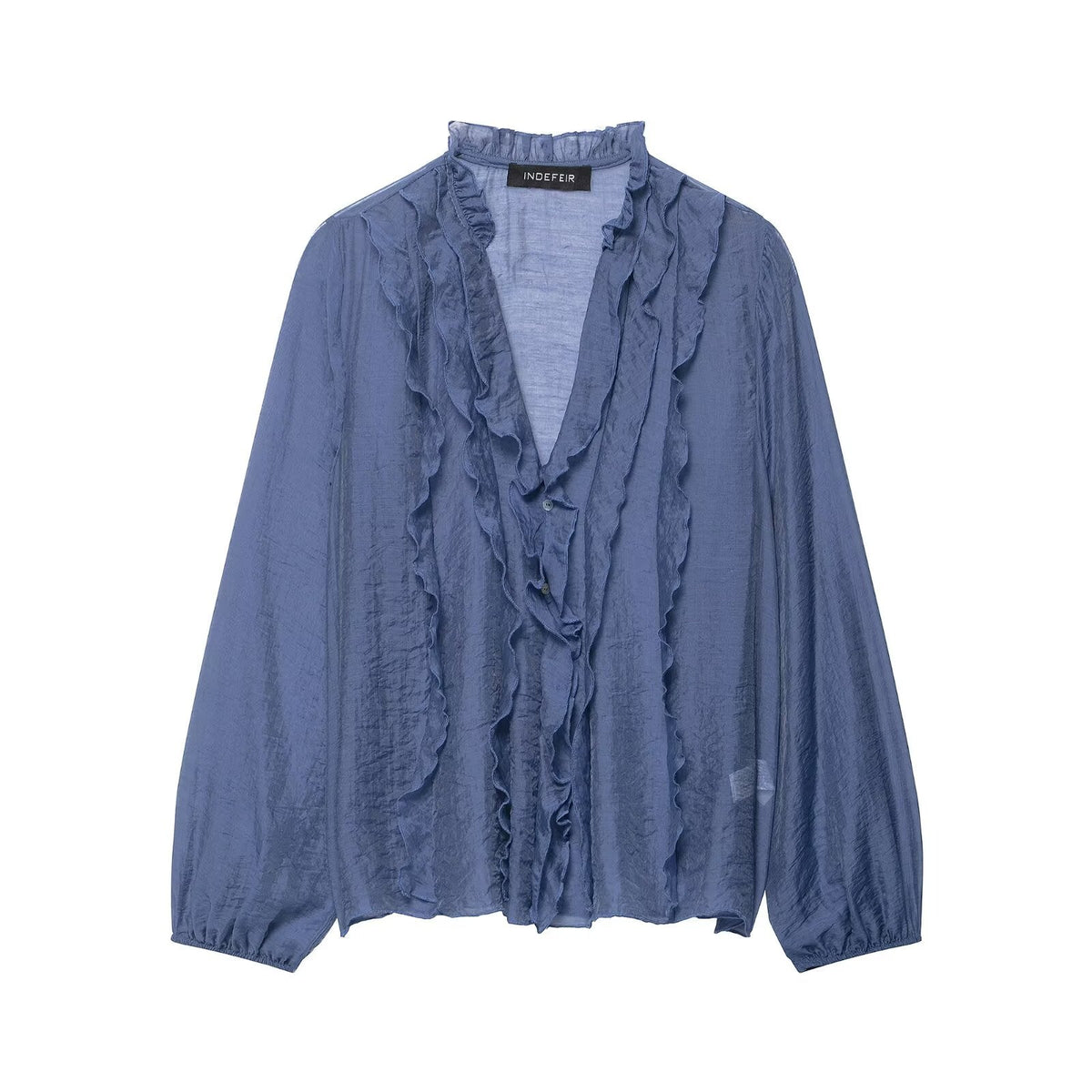 Women Clothing Autumn Laminated Decoration Long Sleeve Shirt
