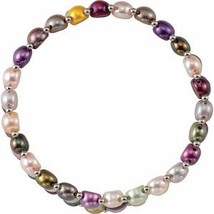 Sterling Silver Cultured Multi-Color Freshwater Pearl Stretch 7" Bracelet – image 2