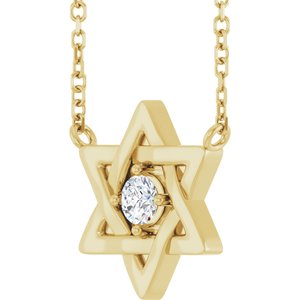 14K Yellow Gold 1/10 CT Natural Diamond Star of David 18" Necklace