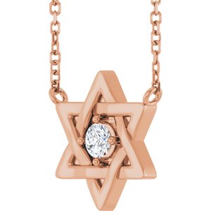 14K Rose Gold 1/10 CT Natural Diamond Star of David 18" Necklace