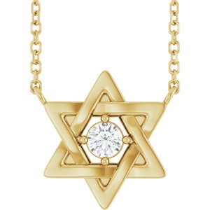 14K Yellow Gold 1/10 CT Natural Diamond Star of David 18" Necklace