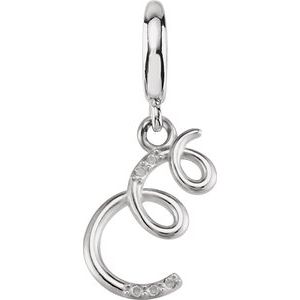 Sterling Silver Script Initial E .03 CTW Natural Diamond Charm/Pendant
