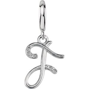 14K White Gold Accented Script Initial F Charm/Pendant Mounting