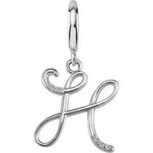 14K White Gold Accented Script Initial H Charm/Pendant Mounting