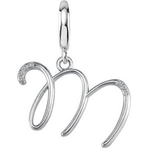 Sterling Silver Accented Script Initial M Charm/Pendant Mounting