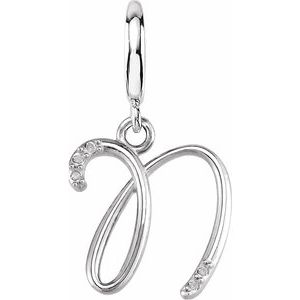 14K White Gold Accented Script Initial N Charm/Pendant Mounting
