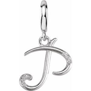 14K White Gold Accented Script Initial P Charm/Pendant Mounting