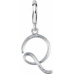 Sterling Silver Script Initial Q .03 CTW Natural Diamond Charm/Pendant