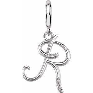 Sterling Silver Accented Script Initial R Charm/Pendant Mounting