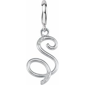 14K White Gold Accented Script Initial S Charm/Pendant Mounting