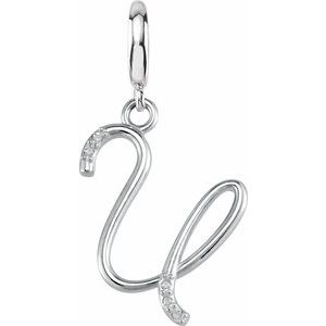 Sterling Silver Accented Script Initial U Charm/Pendant Mounting