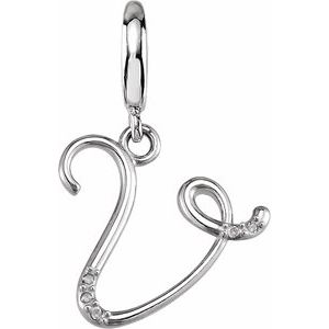 14K White Gold Accented Script Initial V Charm/Pendant Mounting