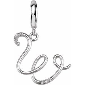 Sterling Silver Script Initial W .03 CTW Natural Diamond Charm/Pendant