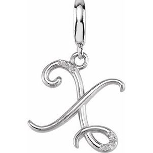 14K White Gold Accented Script Initial X Charm/Pendant Mounting