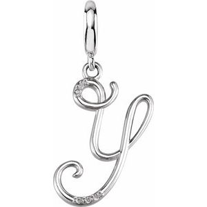 Sterling Silver Script Initial Y .03 CTW Natural Diamond Charm/Pendant