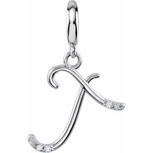 Sterling Silver Script Initial J .03 CTW Natural Diamond Charm/Pendant