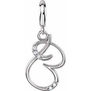 Sterling Silver Script Initial B .03 CTW Natural Diamond Charm/Pendant