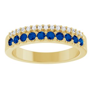 14K Yellow Gold Lab-Grown Blue Sapphire & 1/8 CTW Natural Diamond Ring