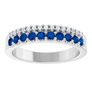 Platinum Lab-Grown Blue Sapphire & 1/8 CTW Natural Diamond Ring