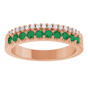 14K Rose Gold Lab-Grown Emerald & 1/8 CTW Natural Diamond Ring