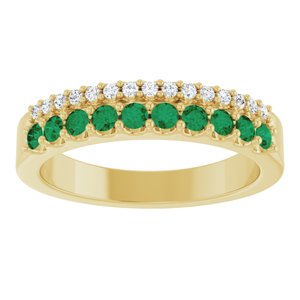 14K Yellow Gold Lab-Grown Emerald & 1/8 CTW Natural Diamond Ring