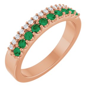 14K Rose Gold Lab-Grown Emerald & 1/8 CTW Natural Diamond Ring
