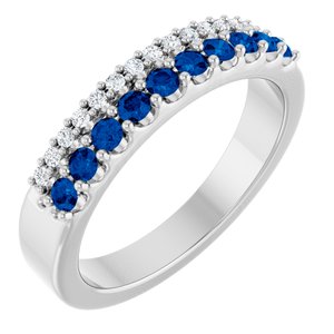 14K White Gold Lab-Grown Blue Sapphire & 1/8 CTW Natural Diamond Ring