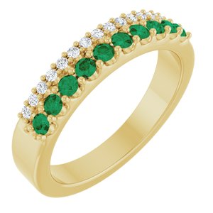 14K Yellow Gold Lab-Grown Emerald & 1/8 CTW Natural Diamond Ring