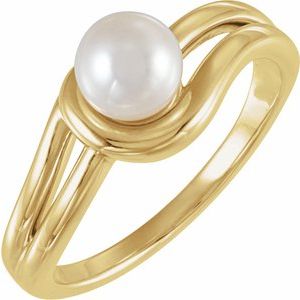 14K Yellow Gold 6 mm Cultured Freshwater Pearl Ring