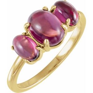 14K Yellow Gold Natural Rhodolite Garnet Cabochon Ring