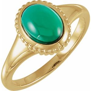14K Yellow Gold Lab-Grown Emerald Cabochon Ring
