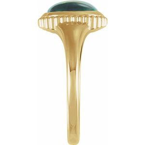 14K Yellow Gold Lab-Grown Emerald Cabochon Ring