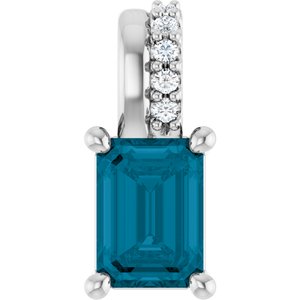 Sterling Silver Natural London Blue Topaz & .04 CTW Natural Diamond Pendant