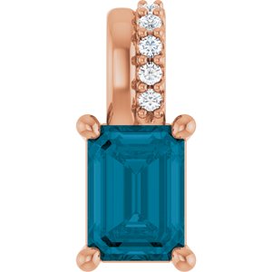14K Rose Gold Natural London Blue Topaz & .04 CTW Natural Diamond Pendant