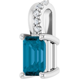Sterling Silver Natural London Blue Topaz & .04 CTW Natural Diamond Pendant