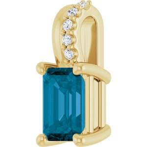 14K Yellow Gold Natural London Blue Topaz & .04 CTW Natural Diamond Pendant