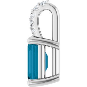 Platinum Natural London Blue Topaz & .04 CTW Natural Diamond Pendant