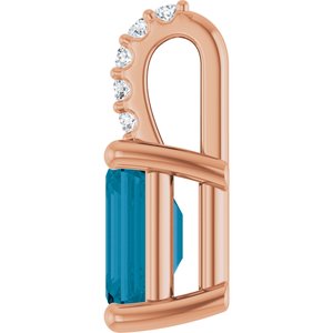 14K Rose Gold Natural London Blue Topaz & .04 CTW Natural Diamond Pendant
